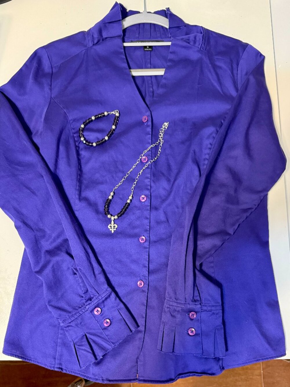 Coordinated Set, Handmade Jewelry & Antonio Melani Royal Purple Blouse (M)